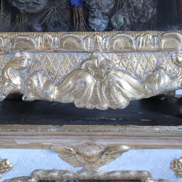 Rare Italian Painted, Giltwood, Glass and Mixed Media Reliquary Shrine Vitrine