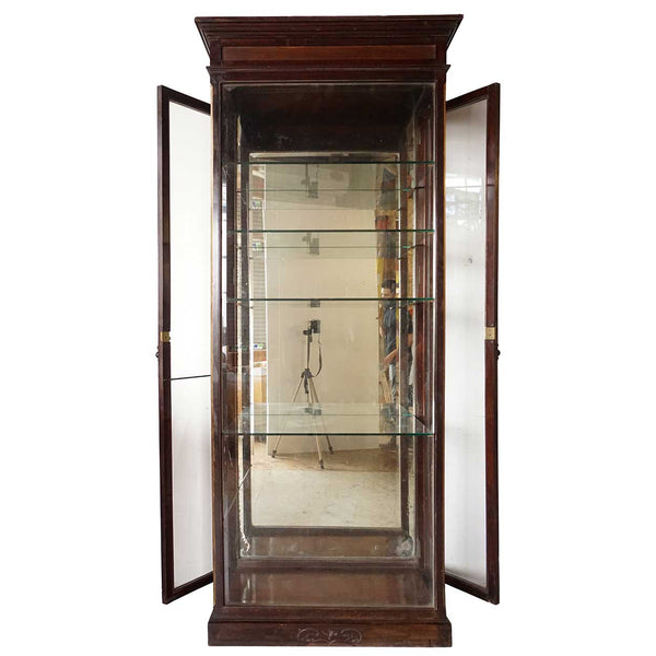 Tall Anglo Indian Teak and Glass Display Cabinet