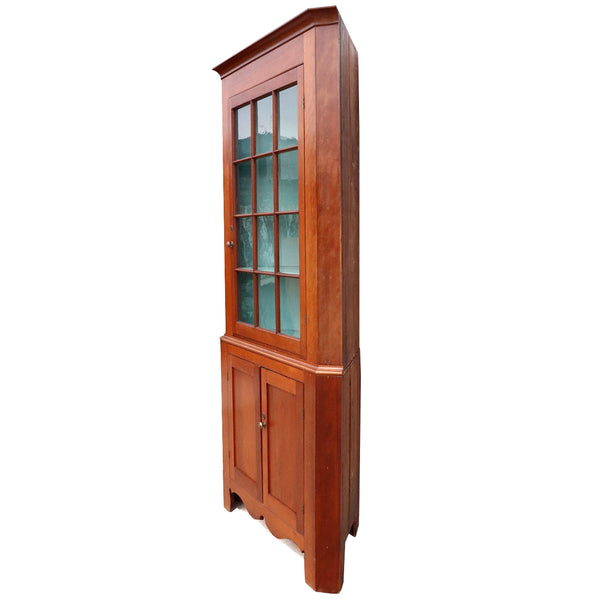 Large American Chippendale Cherry and Pine Painted, Glazed Door Corner Cabinet