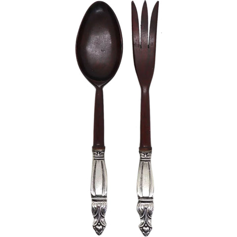 Two-Piece American Wood and Sterling Silver Handle Salad Server Set
