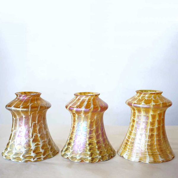 Set of Five American Quezal Art Nouveau Glass Snakeskin Lamp Shades