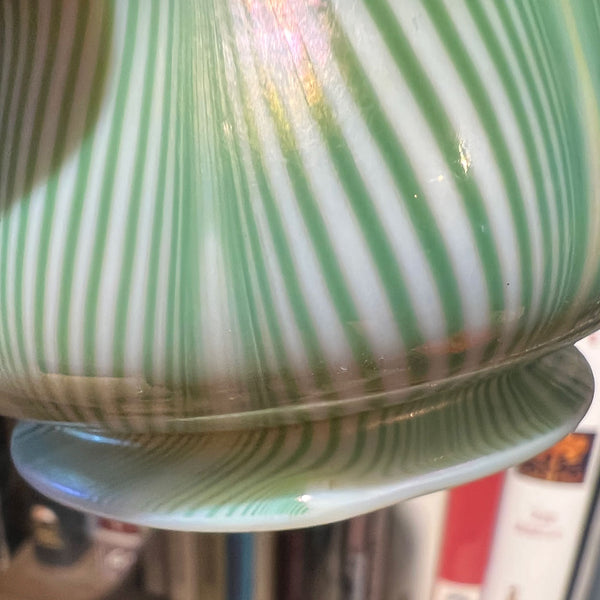 American Quezal Art Nouveau Glass Green Pulled Feather Lamp Shade