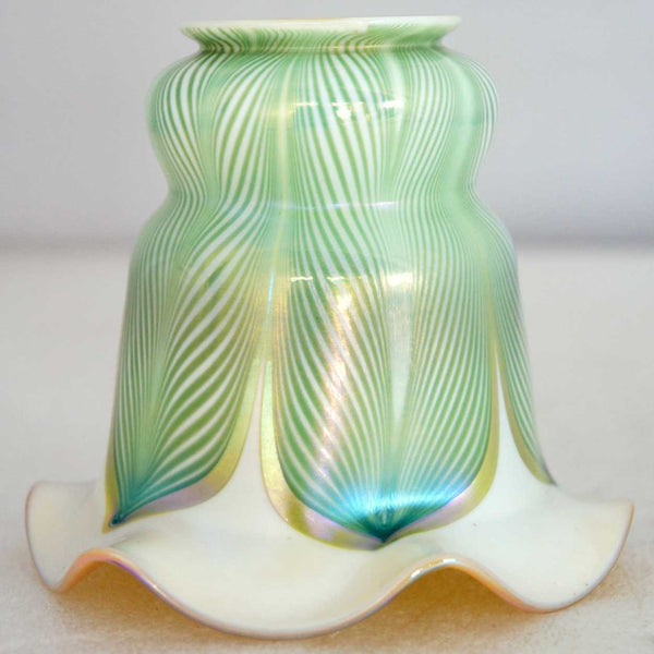 American Quezal Art Nouveau Glass Green Pulled Feather Lamp Shade