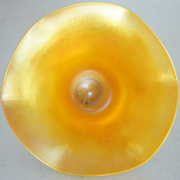 American Quezal Art Nouveau Gold Iridescent Flower Form Glass Vase Insert