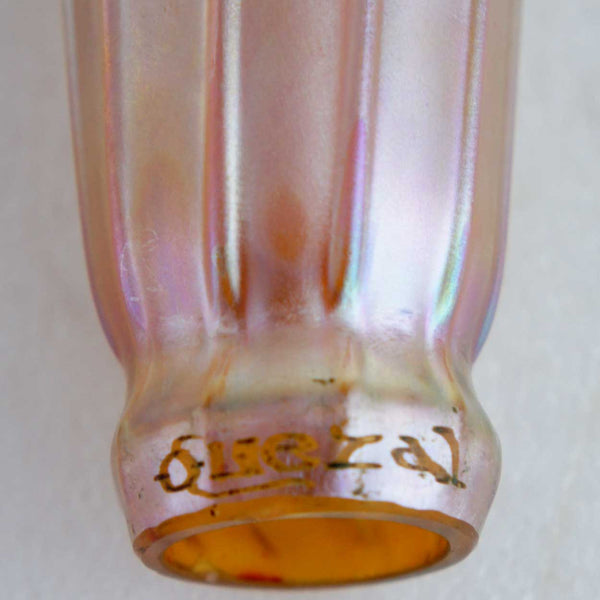 American Quezal Art Nouveau Iridescent Glass Optic Rib Lily Lamp Shade