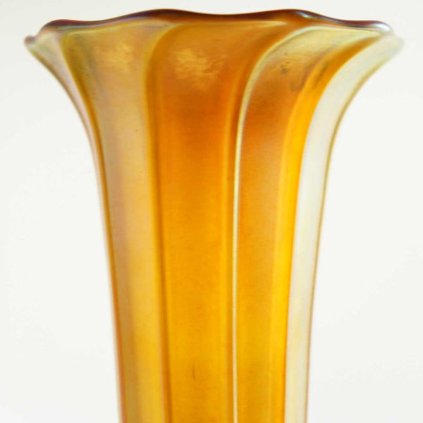 American Quezal Art Nouveau Art Glass Gold Optic Rib Lily Lamp Shade