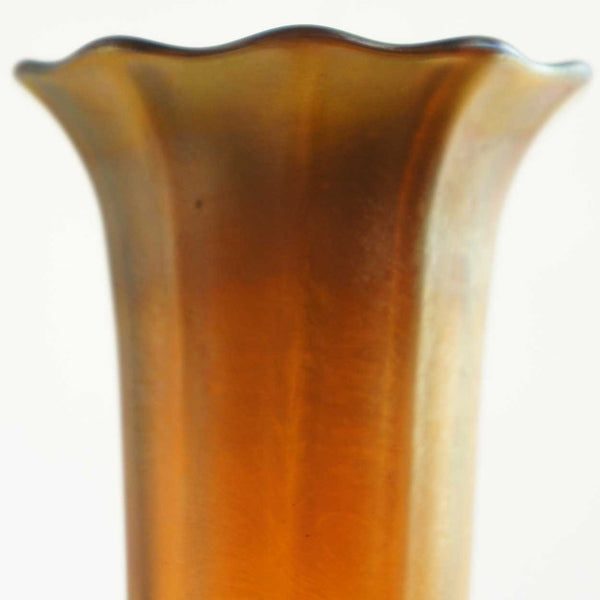 American Quezal Art Nouveau Glass Gold Ribbed Lily Lamp Shade