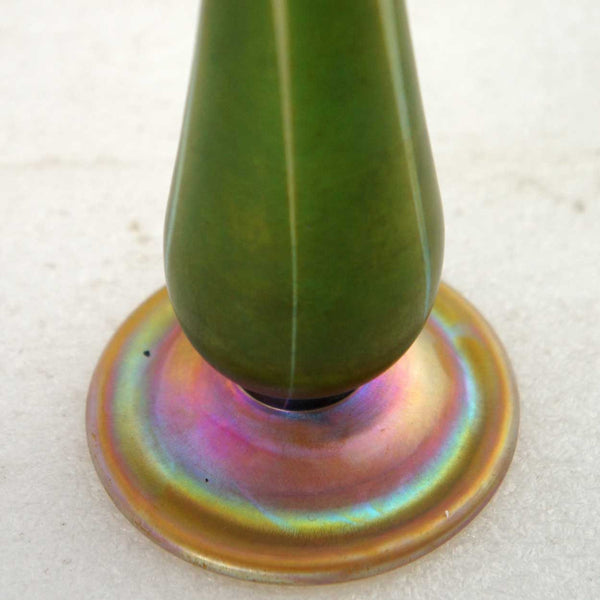 American Tiffany Studios Favrile Glass Gold and Green Feather Vase