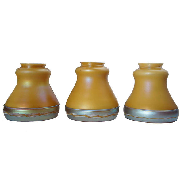 Set of Three American Steuben Carder Period Glass Intarsia Border Lamp Shades