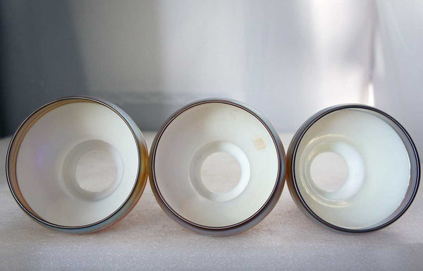 Set of Three American Steuben Carder Period Glass Intarsia Border Lamp Shades