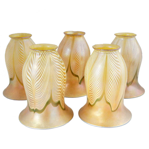 Set of Five American Art Nouveau Pulled Feather Glass Lamp Shades