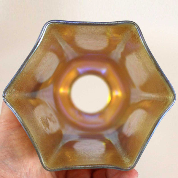 American Tiffany Studios LCT Gold Favrile Glass Hexagonal Lamp Shade