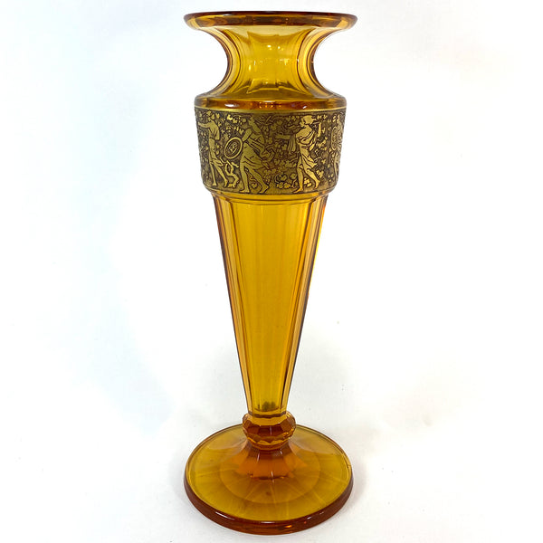 Bohemian Moser Karlsbad Amber Glass and Oroplastic Fipop Series Vase