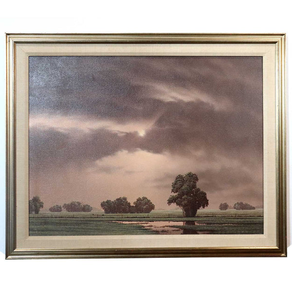 CLIFFORD T. BAILEY Oil on Canvas Painting, Rural Landscape and Pink Skies