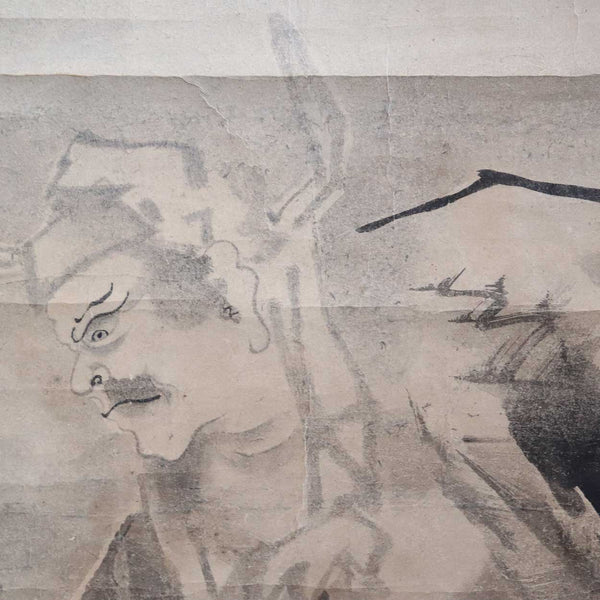 Japanese Meiji Watercolor Hanging Vertical Scroll (Kakejiku) Painting, Samurai Portrait