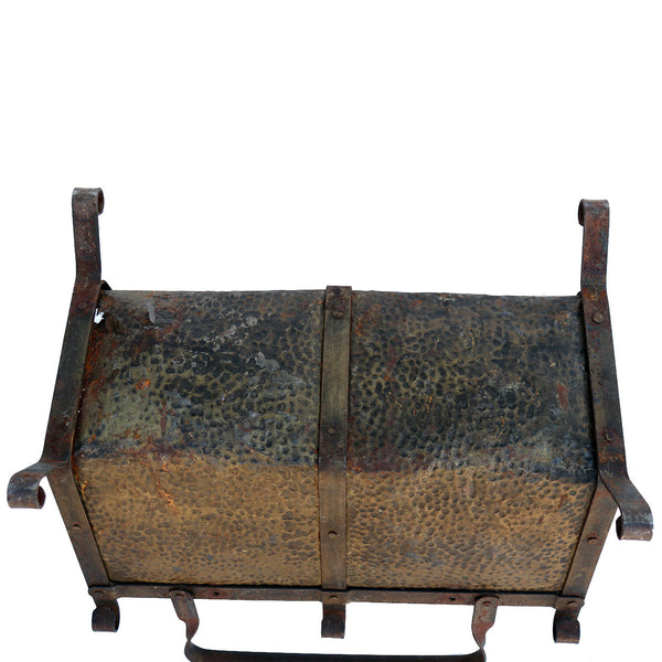 American Arts and Craft Hammered Copper and Wrought Iron Log Holder