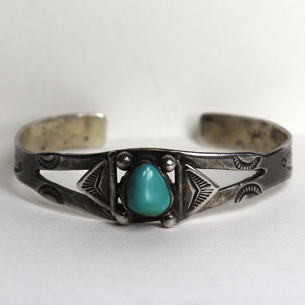 Native American Indian Morris Robinson Hopi Silver and Turquoise Cuff Bracelet