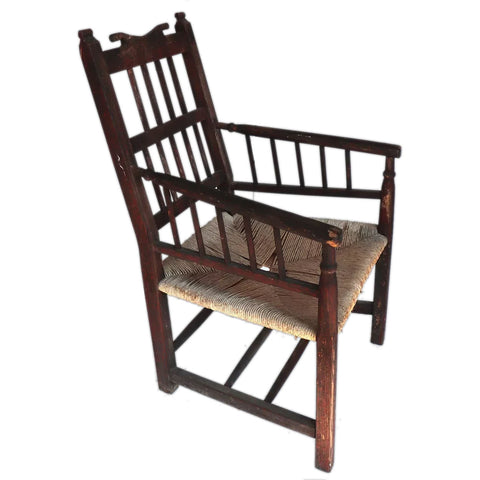Irish Georgian Elm Rush Seat Spindleback Armchair