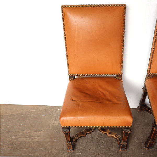 Set of Four French Renaissance Revival Leather Dining Side Chairs