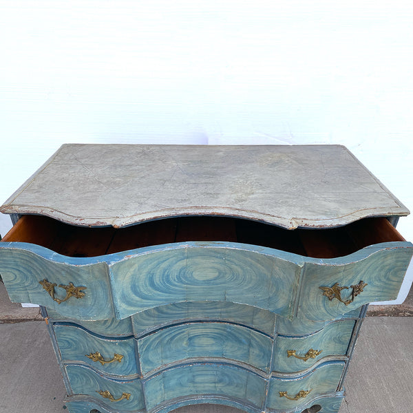 Swedish Baroque Oak Blue Painted Faux-Grain Two-Part Chest of Drawers