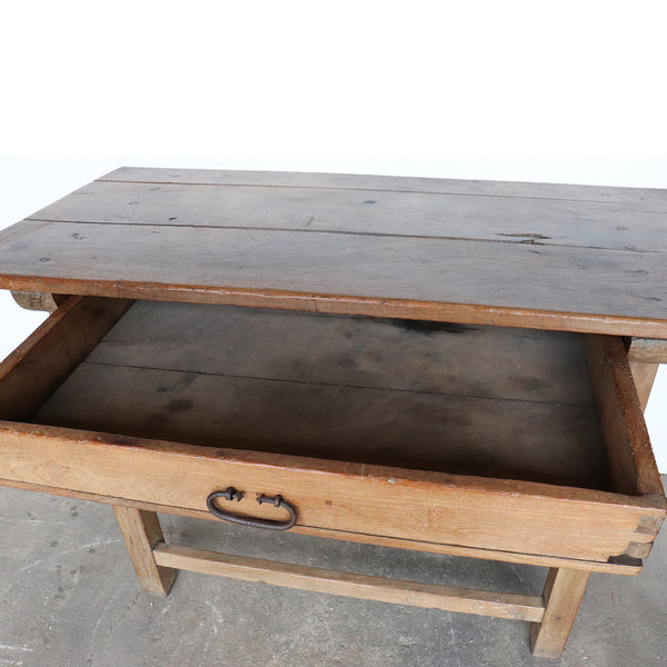 Early Mexican Mesquite One-Drawer Plank Top Work Table
