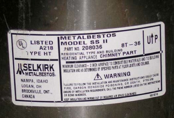 Selkirk Metalbestos Stainless Steel Fireplace Chimney Pipe Liner [3 available]