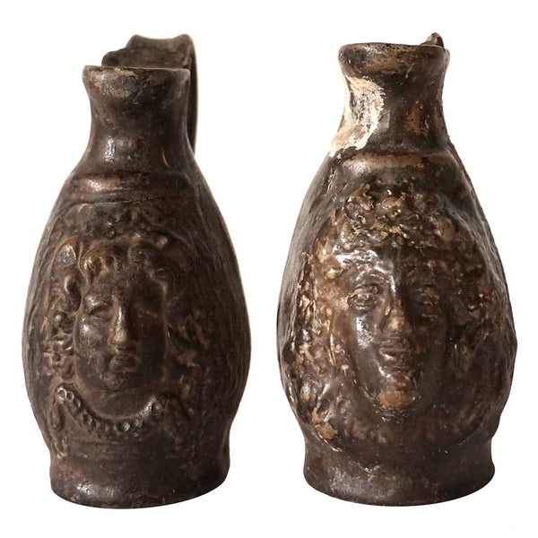 Pair of Small Ancient Glazed Pottery Pitchers