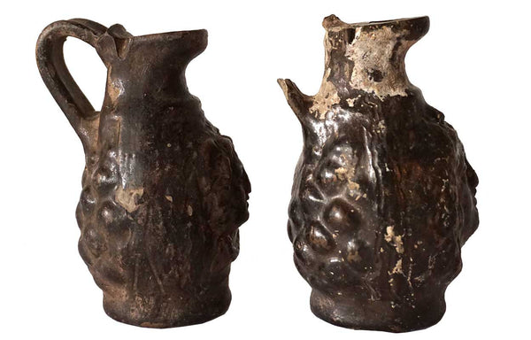 Pair of Small Ancient Glazed Pottery Pitchers