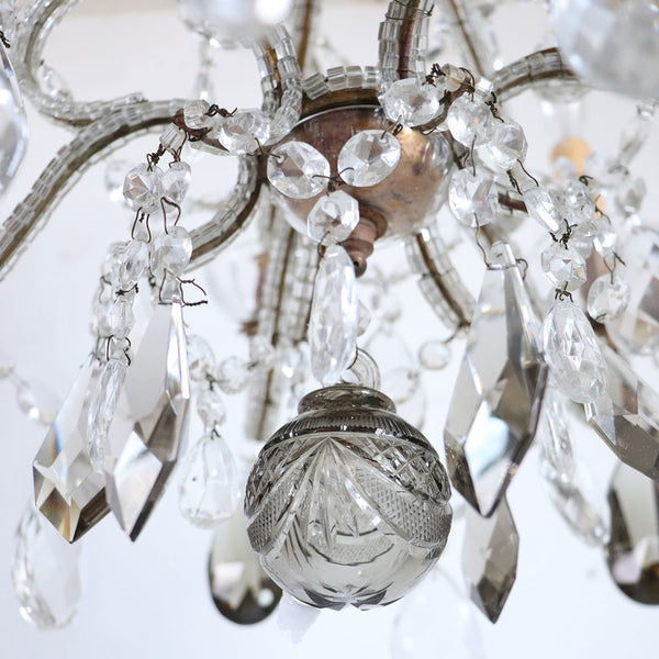 Small French Louis XV Revival Wrought Iron, Beaded and Crystal Six-Light Chandelier