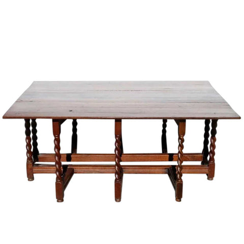 Large English William and Mary Oak Drop-Leaf Gateleg Dining Table