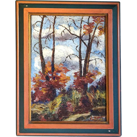 Vintage WALLY STRAUTIN Oil on Panel Landscape Painting, Fall Trees