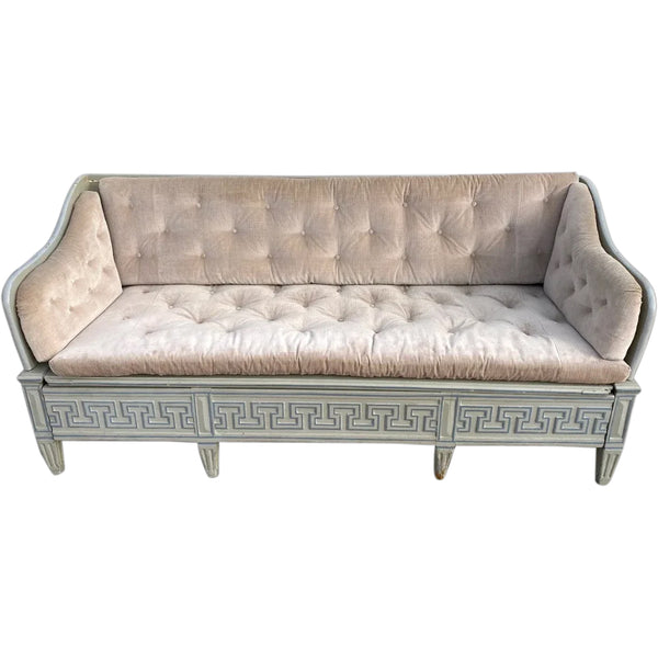 Swedish Gustavian Painted Pine Tufted Upholstered Trough Sofa (Tragsoffa)