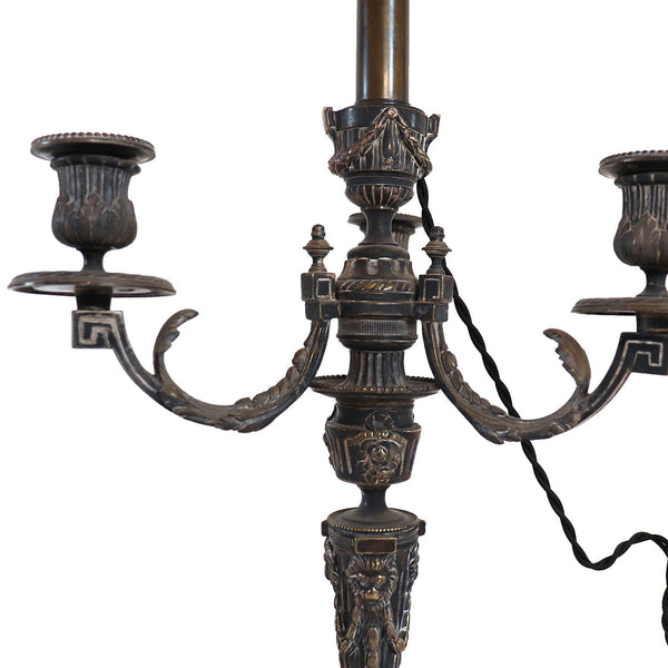French Louis XVI Style Silver-Plated Bronze Candelabrum One-Light Table Lamp