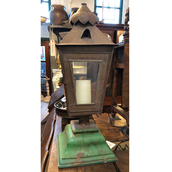 Anglo Indian Toleware Post Lantern on Painted Teak Base