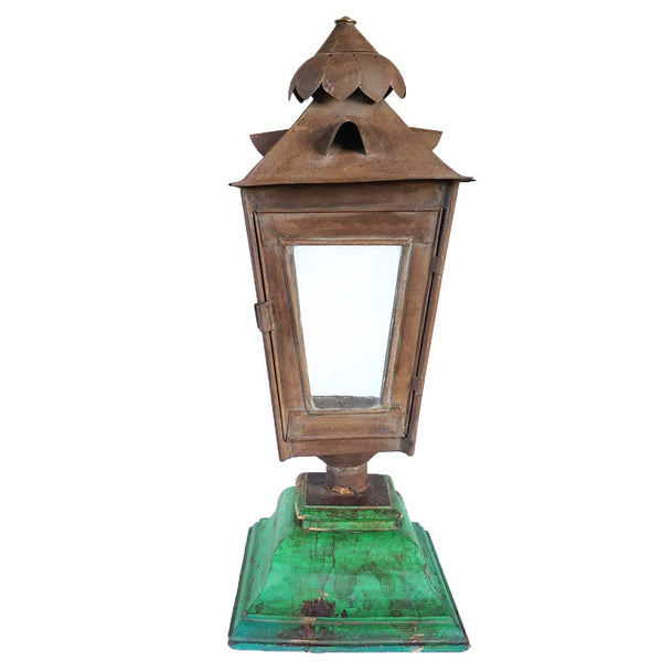 Anglo Indian Toleware Post Lantern on Painted Teak Base