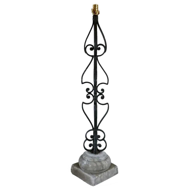 Large Italian Wrought Iron and Alabaster One-Light Table Lamp