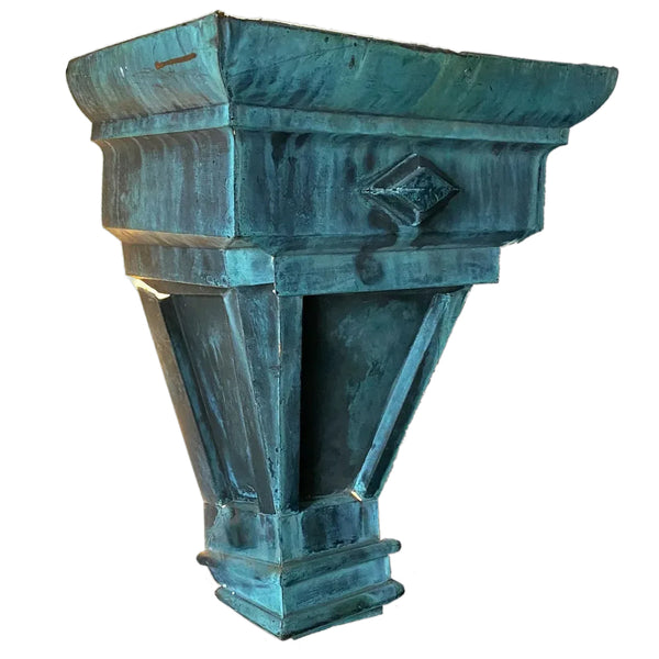 American Verdigris Copper Scupper as a One-Light Wall Sconce