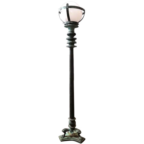 Fine American Neoclassical Patinated Bronze Opalescent Globe Torchiere Lamp
