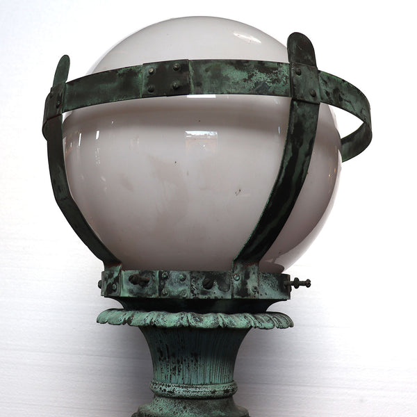 Fine American Neoclassical Patinated Bronze Opalescent Globe Torchiere Lamp
