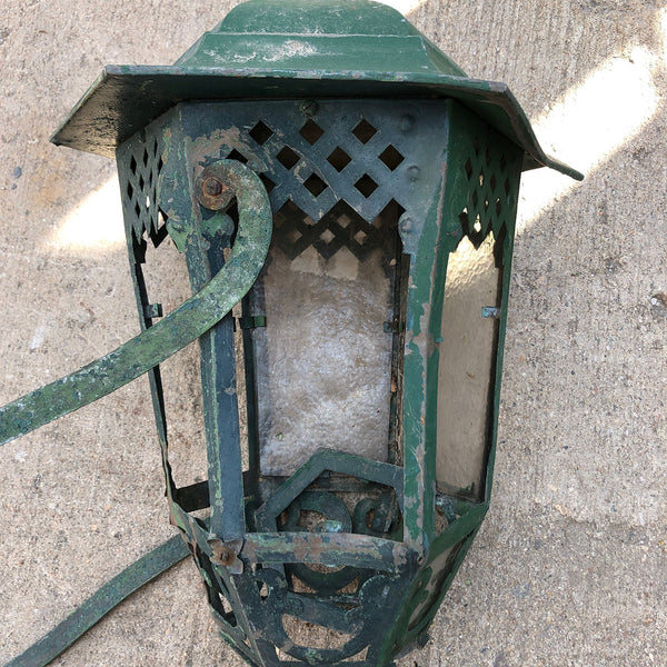 American Tudor Revival Green Painted Brass Bracket Exterior Wall Lantern