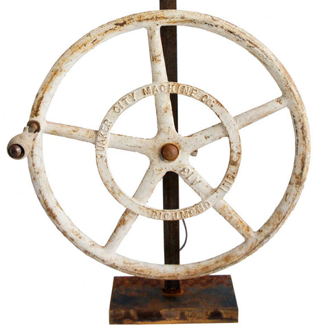 Vintage American Industrial Cast Iron Greenhouse Wheel as a One-Light Table Lamp