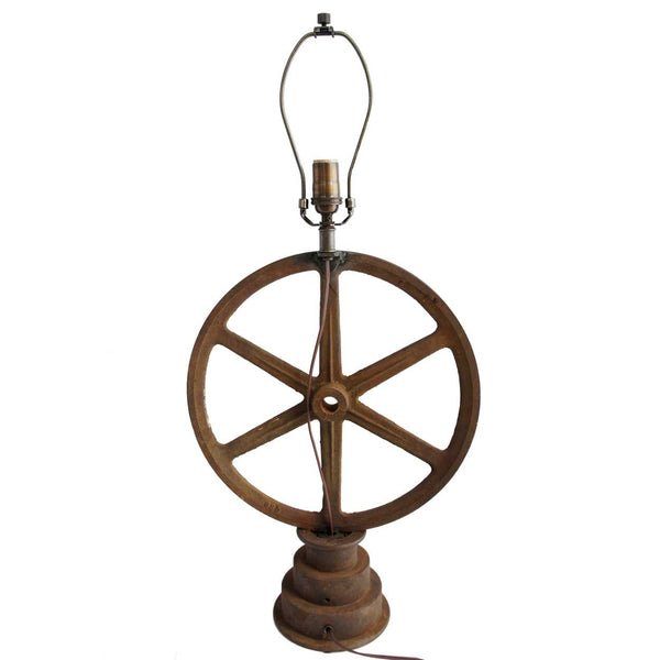Vintage American Industrial Cast Iron Machinery Wheel One-Light Table Lamp