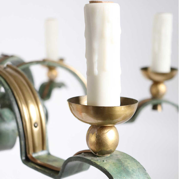 Vintage Swedish Art Deco Gilt Brass and Painted Bronze Six-Light Chandelier