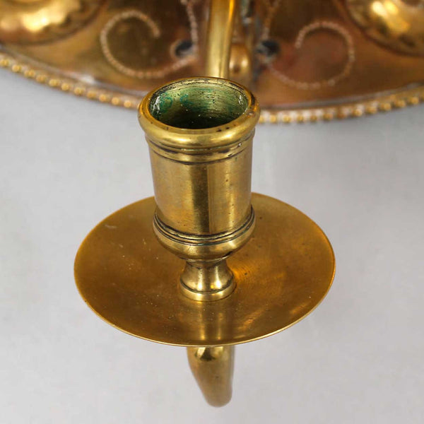 Pair of Swedish Brass Repousse One-Light Candle Wall Sconces