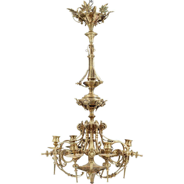 French Louis XIV Style Brass Six-Candlearm Chandelier