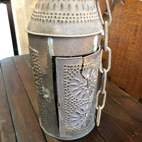 American Primitive Punched Toleware Hanging Candle Lantern
