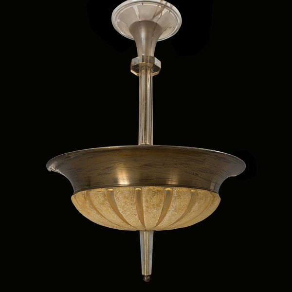 Swedish Art Deco Bronze and Cast Glass Six-Light Pendant Ceiling Light