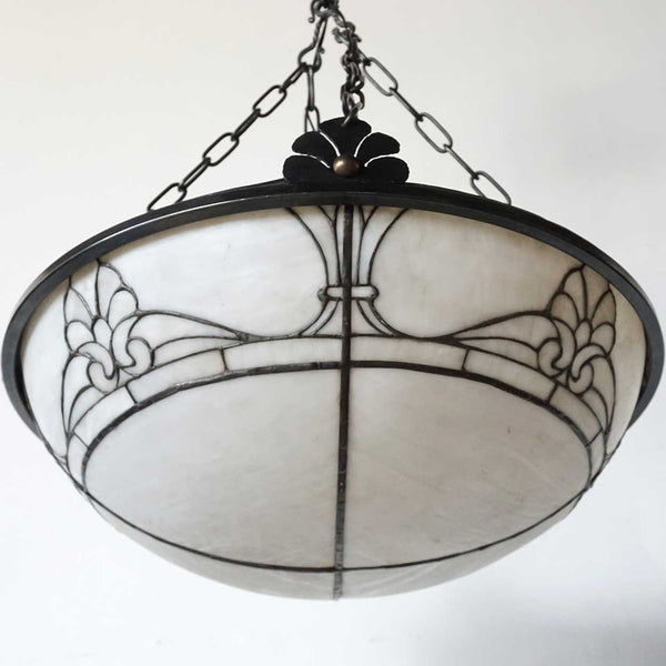 American Bayley & Sons Equalite White Leaded Glass Dome Shade Pendant Light
