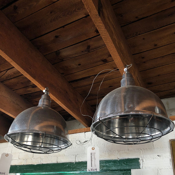 Vintage Style Industrial Aluminum and Iron Cage Domed Pendant Light