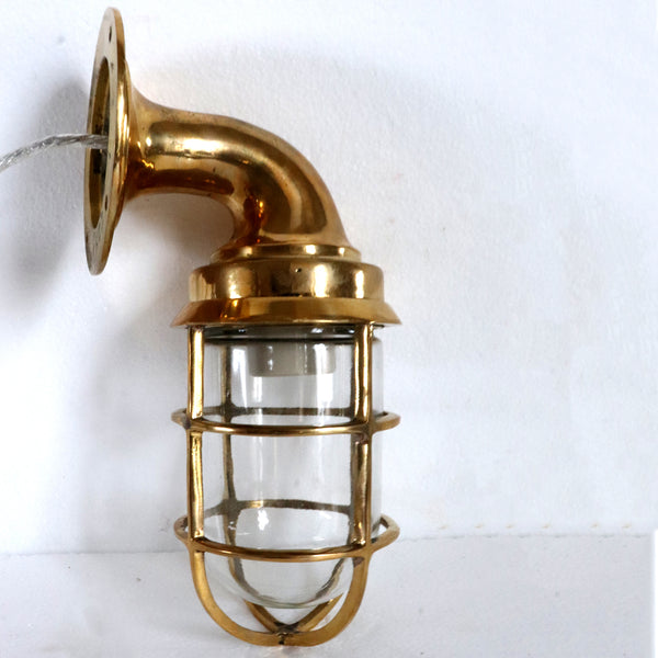 Vintage Style Brass Caged Swan Neck Ship's Passageway Sconce Light